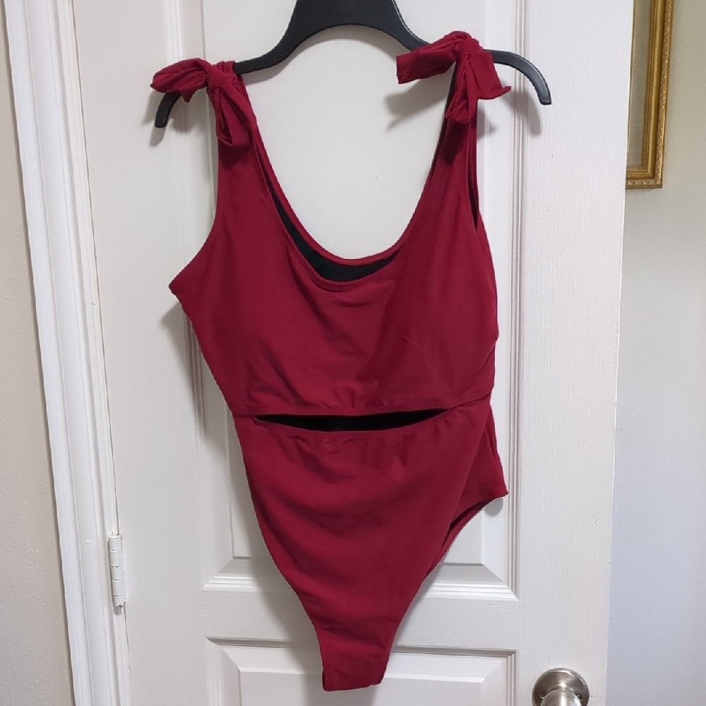 Red Wine Colored One Piece Cut Out Swimsuit XL